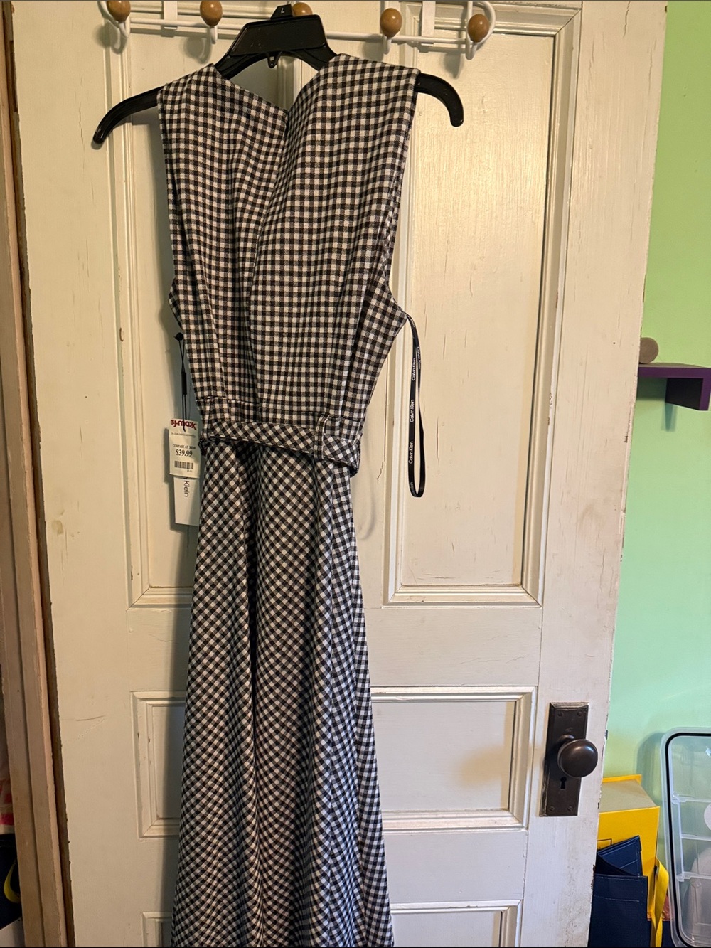 Calvin Klein Black and White Gingham Tie-Waist Maxi Dress - Picture 4 of 4